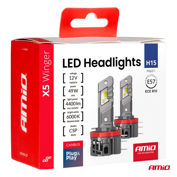 Amio H15 LED Headlight X5 Winger Series 6000K Canbus Duobox