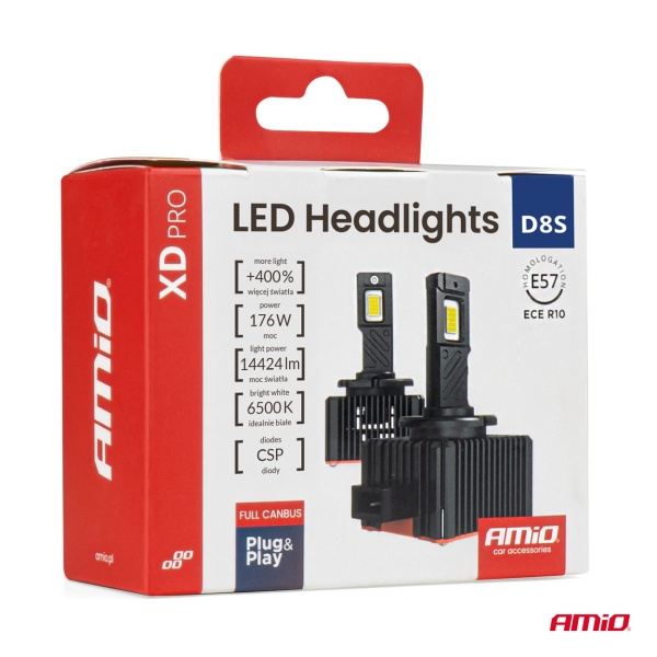 AMiO D8S LED Plug & Play XD Pro Series Full Canbus D8S LED Headlight 6500K Duobox