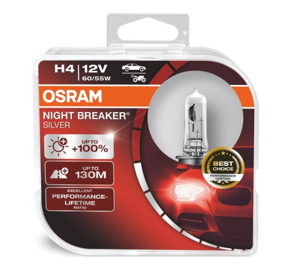 Osram H4 Night Breaker Silver +100% Best Choice Performance Lifetime Duobox