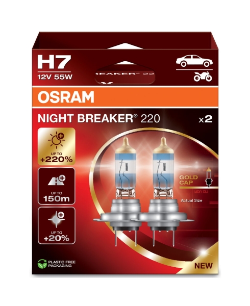 Osram H7 Night Breaker 220 Gold Cap +220% mehr Licht Duobox