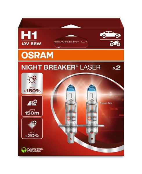 Osram H1 Night Breaker Laser Performance +150% mehr Licht Duobox